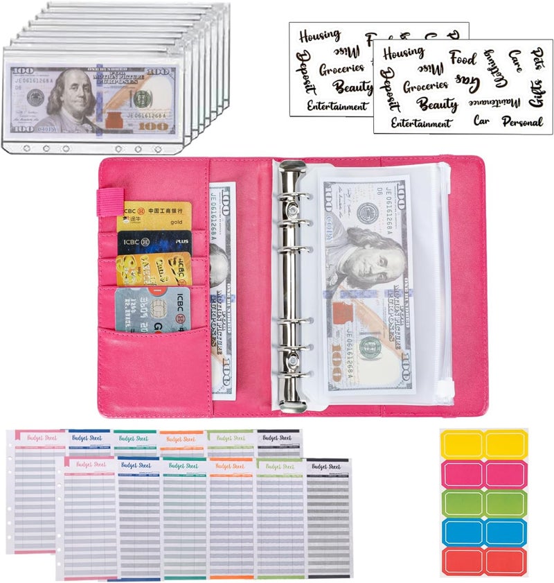 NICOOTHBudget Binder Cash Envelopes A6 Money Saving Binder with Zipper envelopes (A6 Rose red) - Image 4